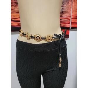 Ivar Hyden Malachite, 12 Panels, Gold Tone Signed Belt In Leather & Tassels  55"